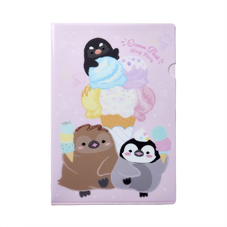 Penguin Friends with Ice-Cream A4 Folder (Light Pink)