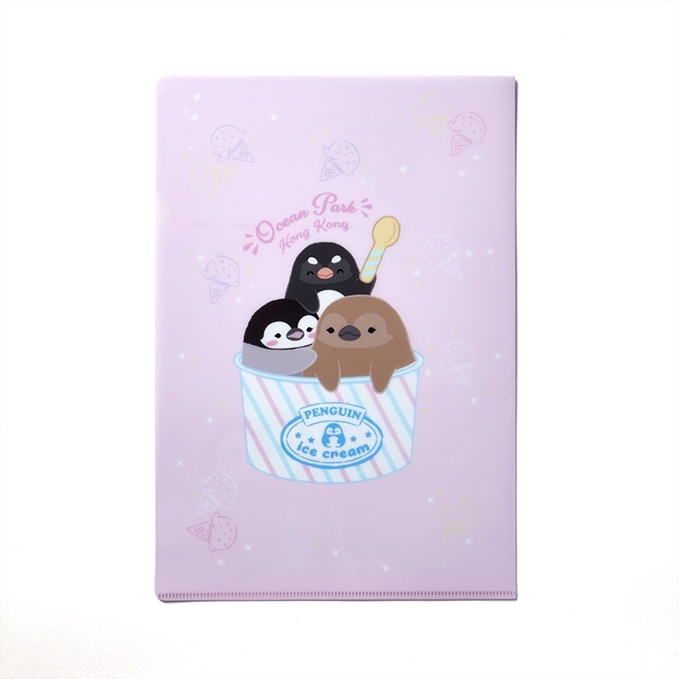 Penguin Friends with Ice-Cream A4 Folder (Light Pink)