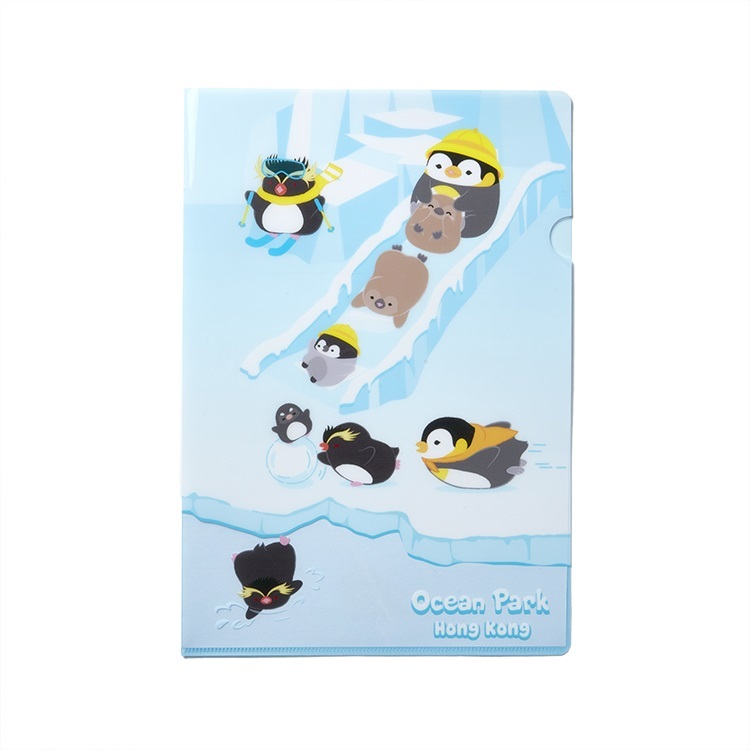 Penguin Friends Playing Slide A4 Folder (Light Blue)