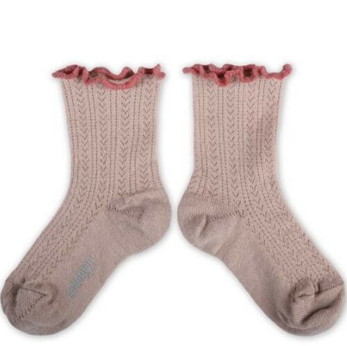 COLLEGIEN 滾邊跳色羊毛針織襪 Ambre-Vieux Rose復古粉