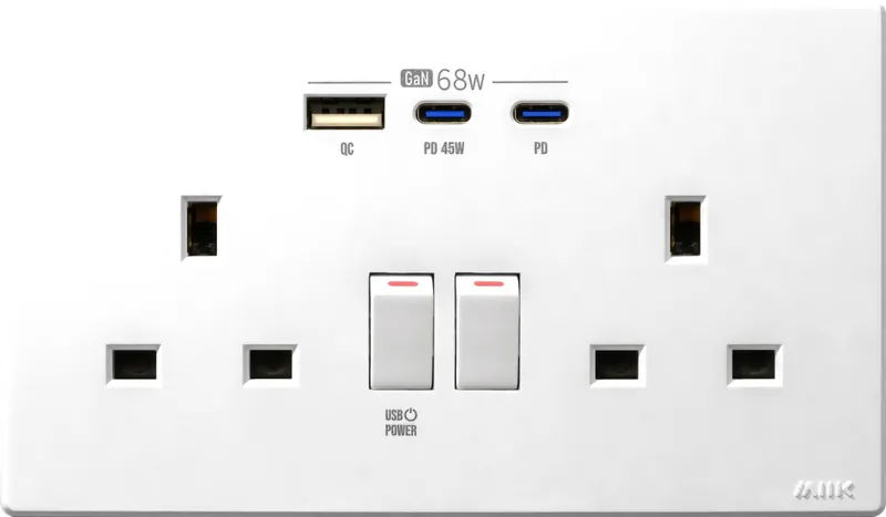 M2K GaN68W Type-C/USB 電制插座 (孖蘇) - 白色