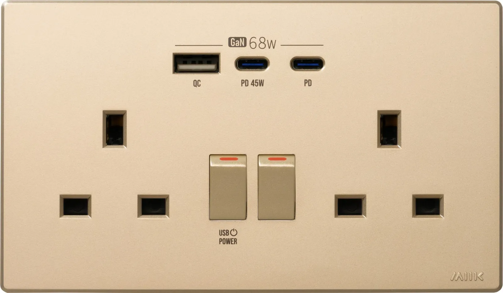 M2K GaN68W Type-C/USB 電制插座 (孖蘇) - 香檳金