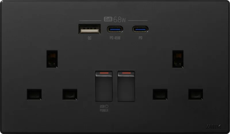 M2K GaN68W Type-C/USB 電制插座 (孖蘇) - 黑色