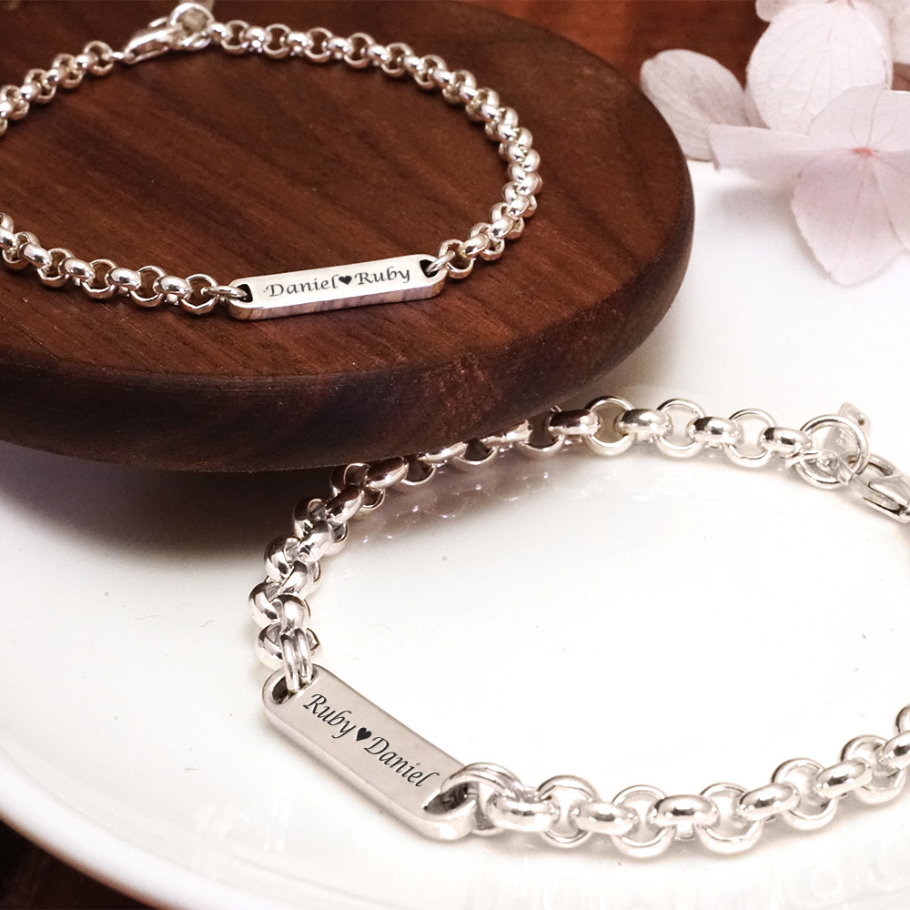 記憶彼端 情侶手鍊 【雙面刻字-小圓鍊款】 925純銀情 侶對鍊組 刻字訂製