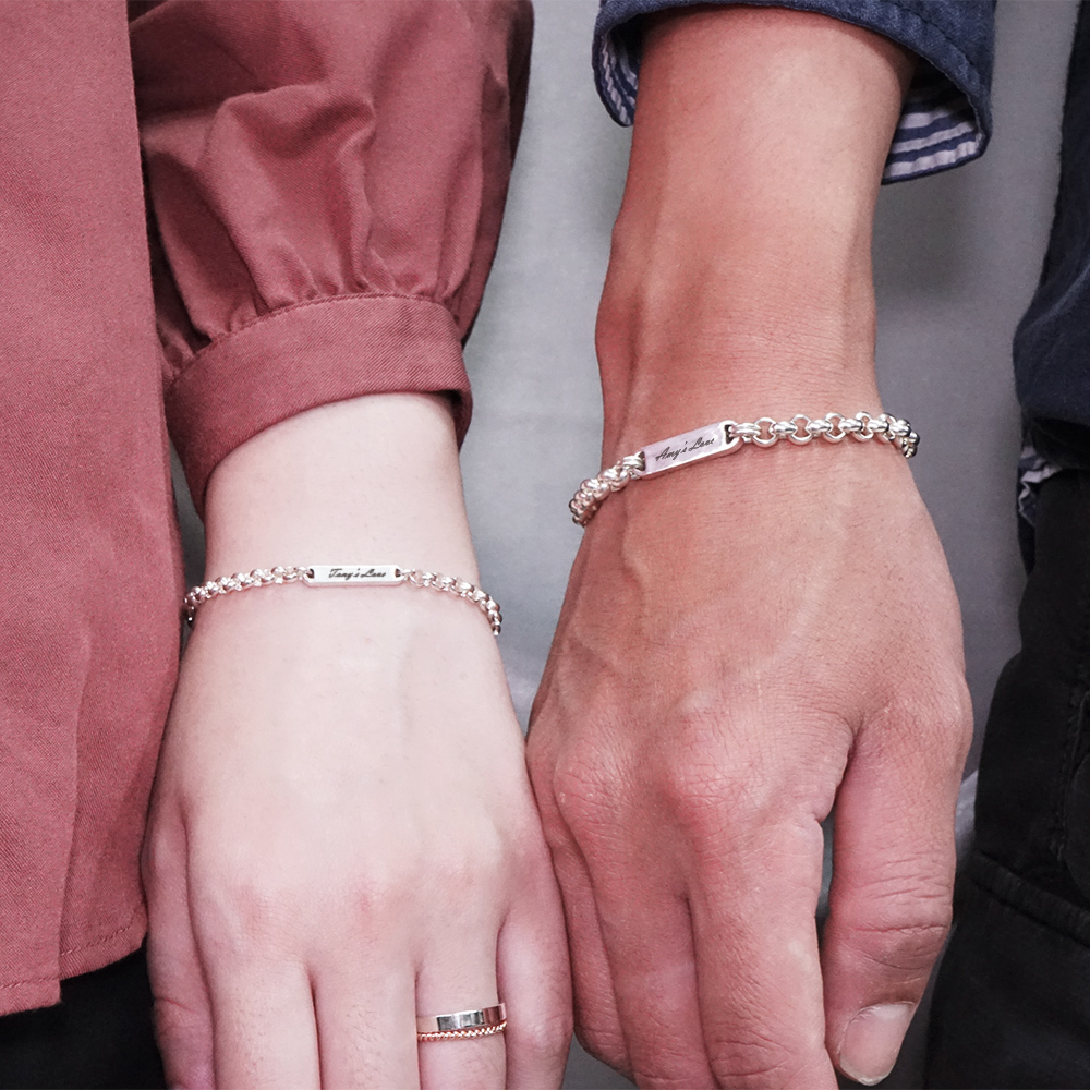 記憶彼端 情侶手鍊 【雙面刻字-小圓鍊款】 925純銀情 侶對鍊組 刻字訂製