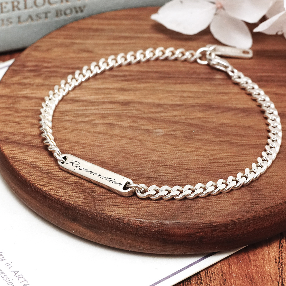 記憶彼端 刻字手鍊 【細版-繩索鍊款】 925純銀手鍊 客製訂製