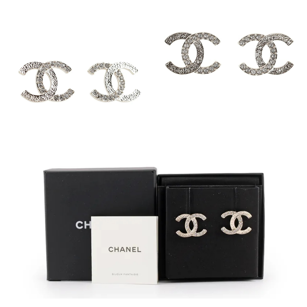 CC Logo 半鑲水晶針式耳環