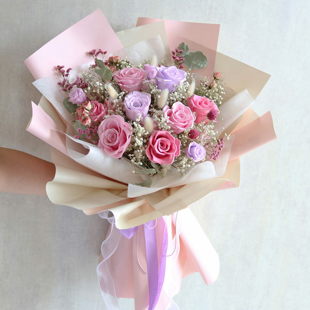 G86｜粉色系永生玫瑰大花束