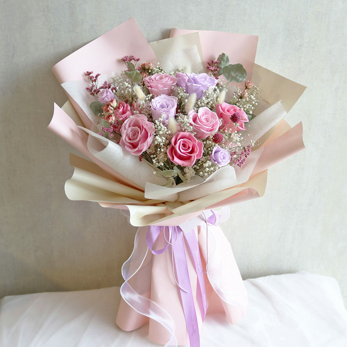 G86｜粉色系永生玫瑰大花束