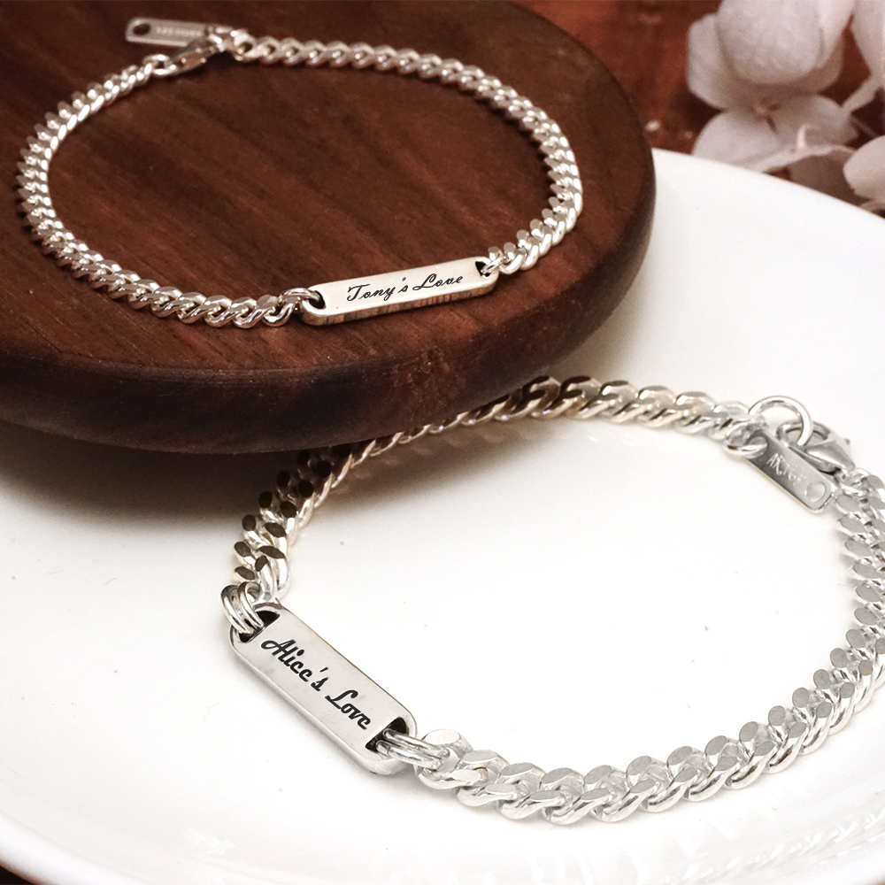 記憶彼端 情侶手鍊 【雙面刻字-繩索鍊款】 925純銀 情侶對鍊組 刻字訂製