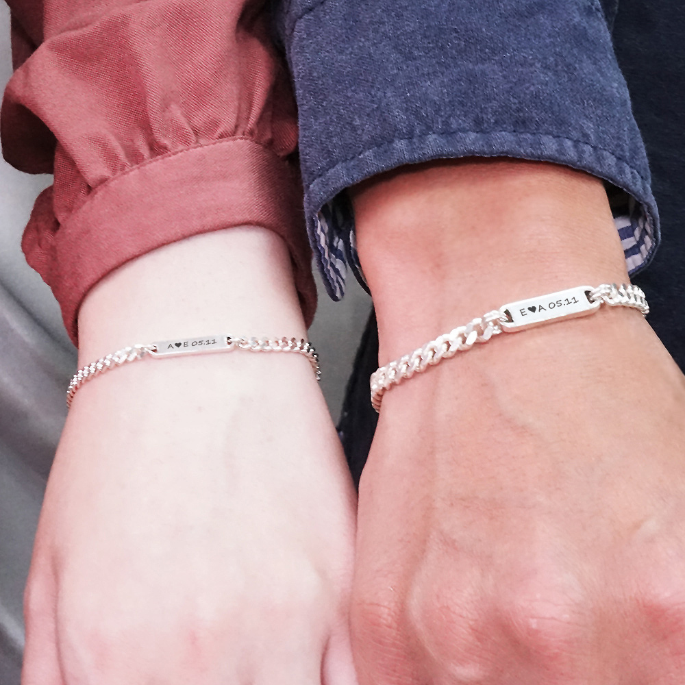 記憶彼端 情侶手鍊 【雙面刻字-繩索鍊款】 925純銀 情侶對鍊組 刻字訂製