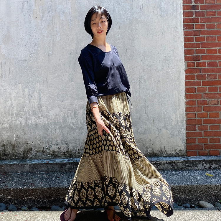 純棉植物染手工蓋印蛋糕裙