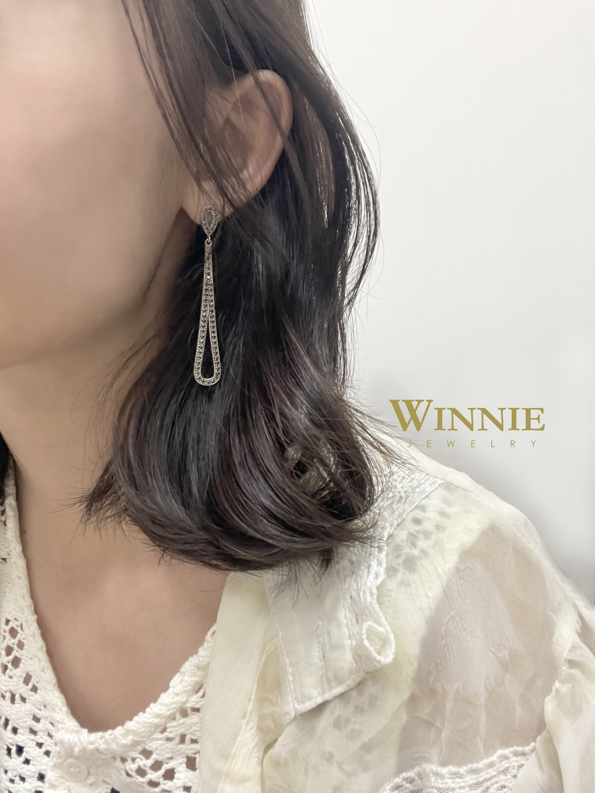 水滴線條馬克賽石耳環