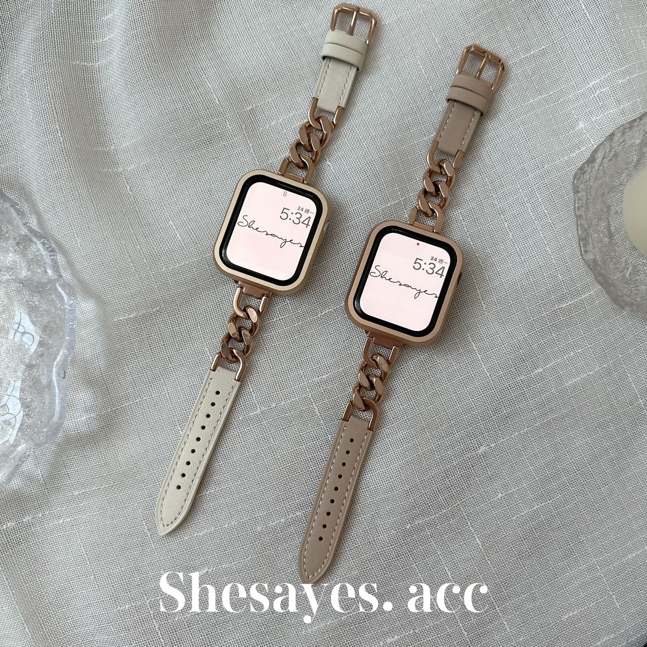 APPLE  WATCH單圈皮革鏈條錶帶[四色]