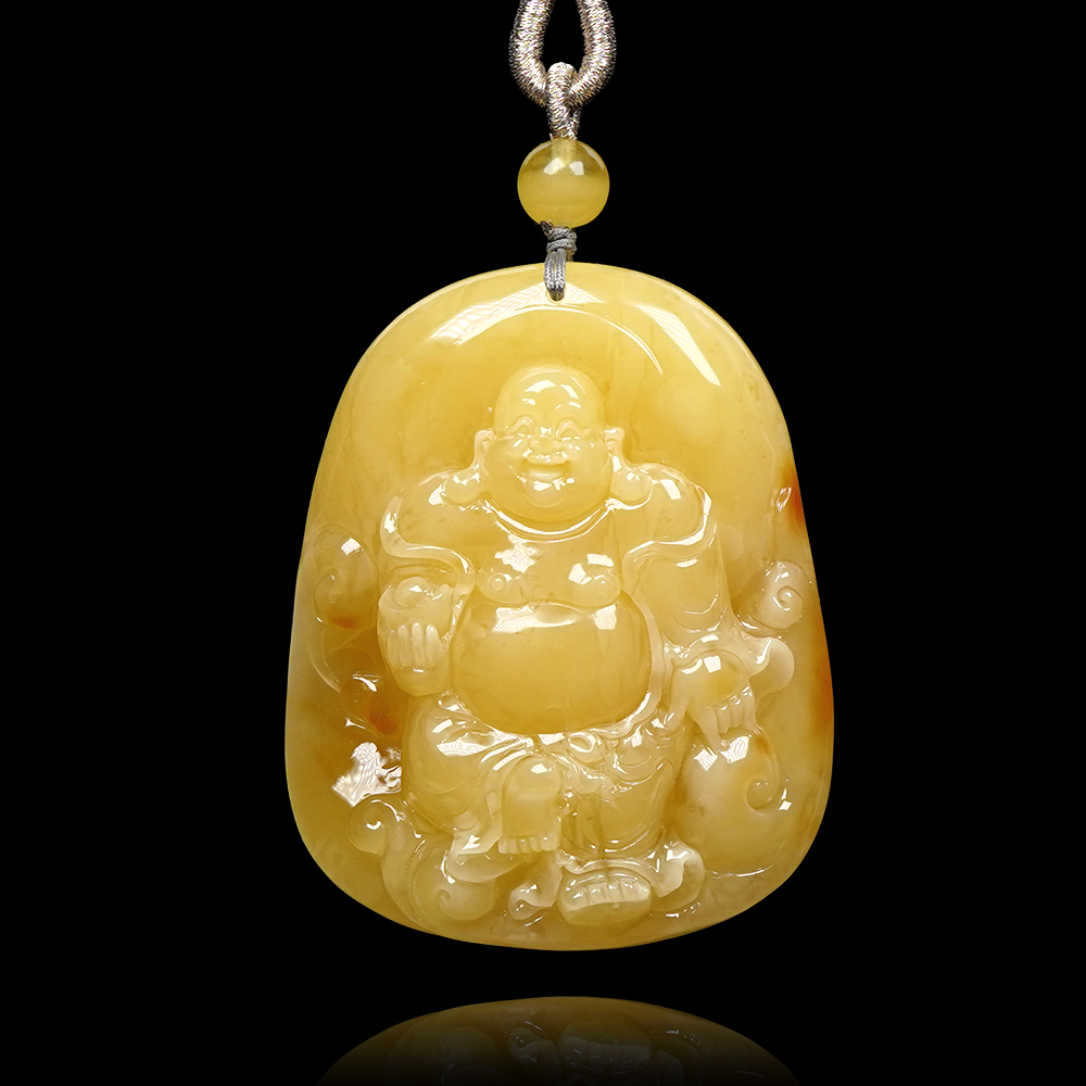 蜜蠟琥珀頂級紅皮滿蜜47.2g 彌勒大肚佛蜜蠟琥珀吊墜｜可調式棉繩
