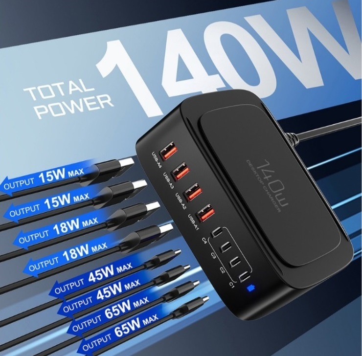 140W 8輸出4C4A PD3.0 QC3.0 快速充電站(環球電壓/Android/Apple/Airpods/notebook)