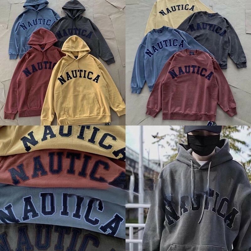 NAUTICA長谷川 水洗大字母 連帽T 大學T 帽T