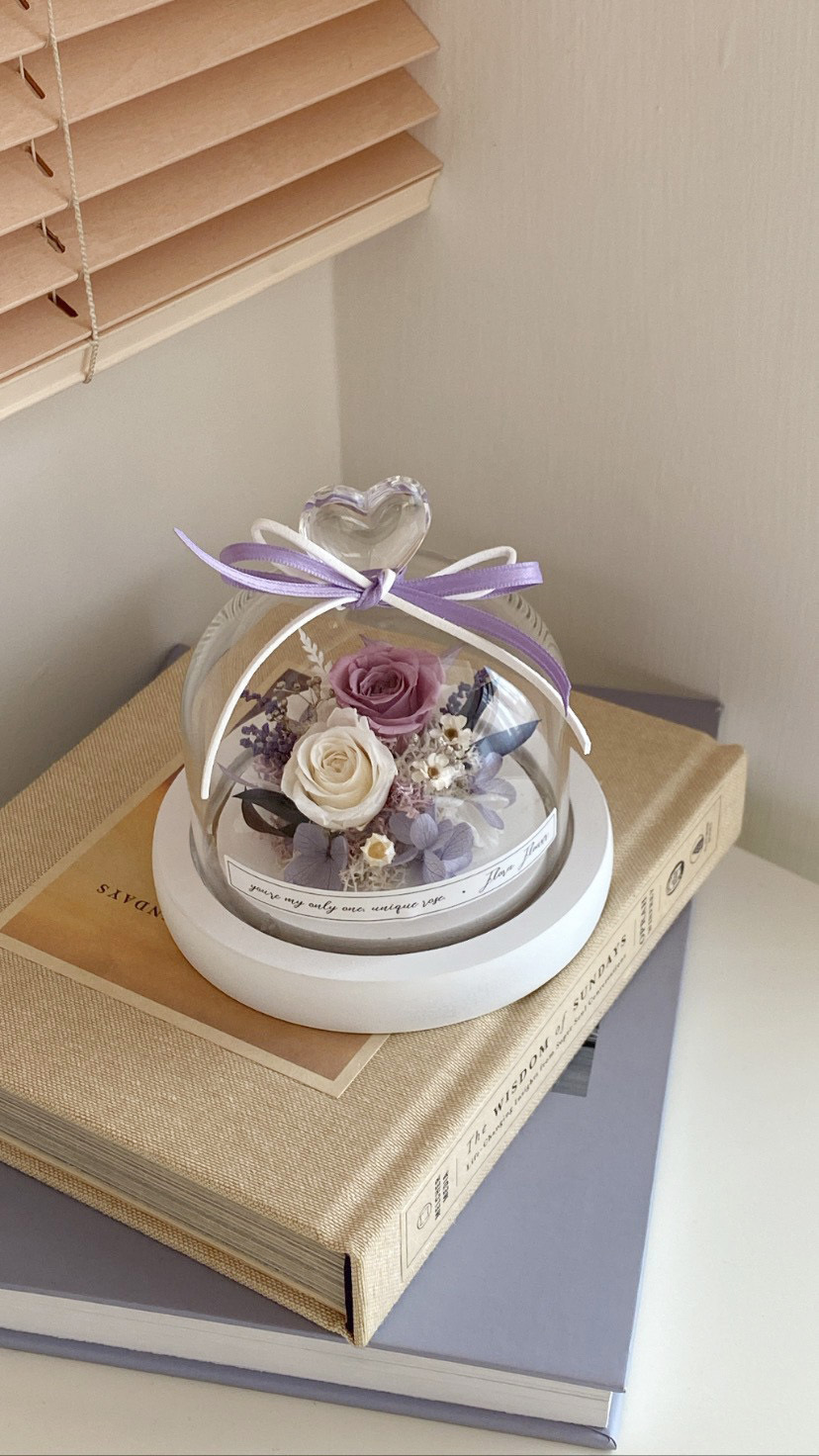 永生花愛心玻璃罩夜燈- 薰衣草茶