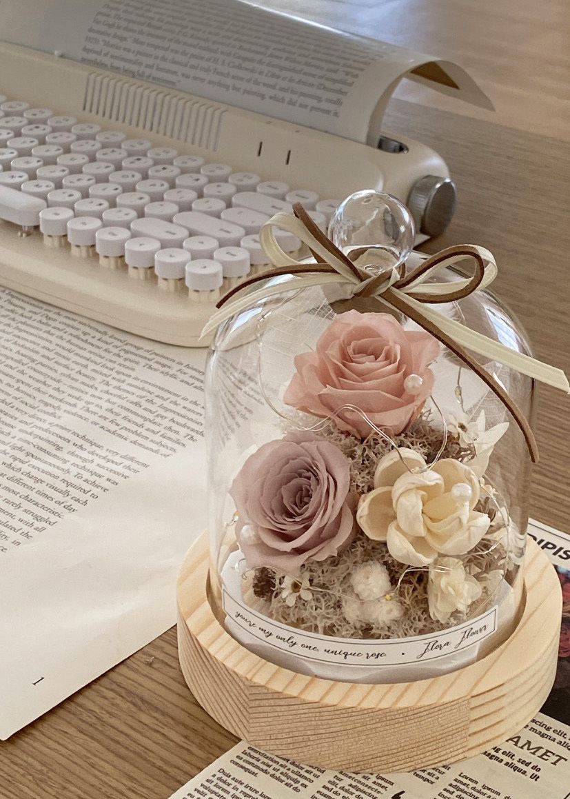 迷你款永生花夜燈 - 咖啡與花