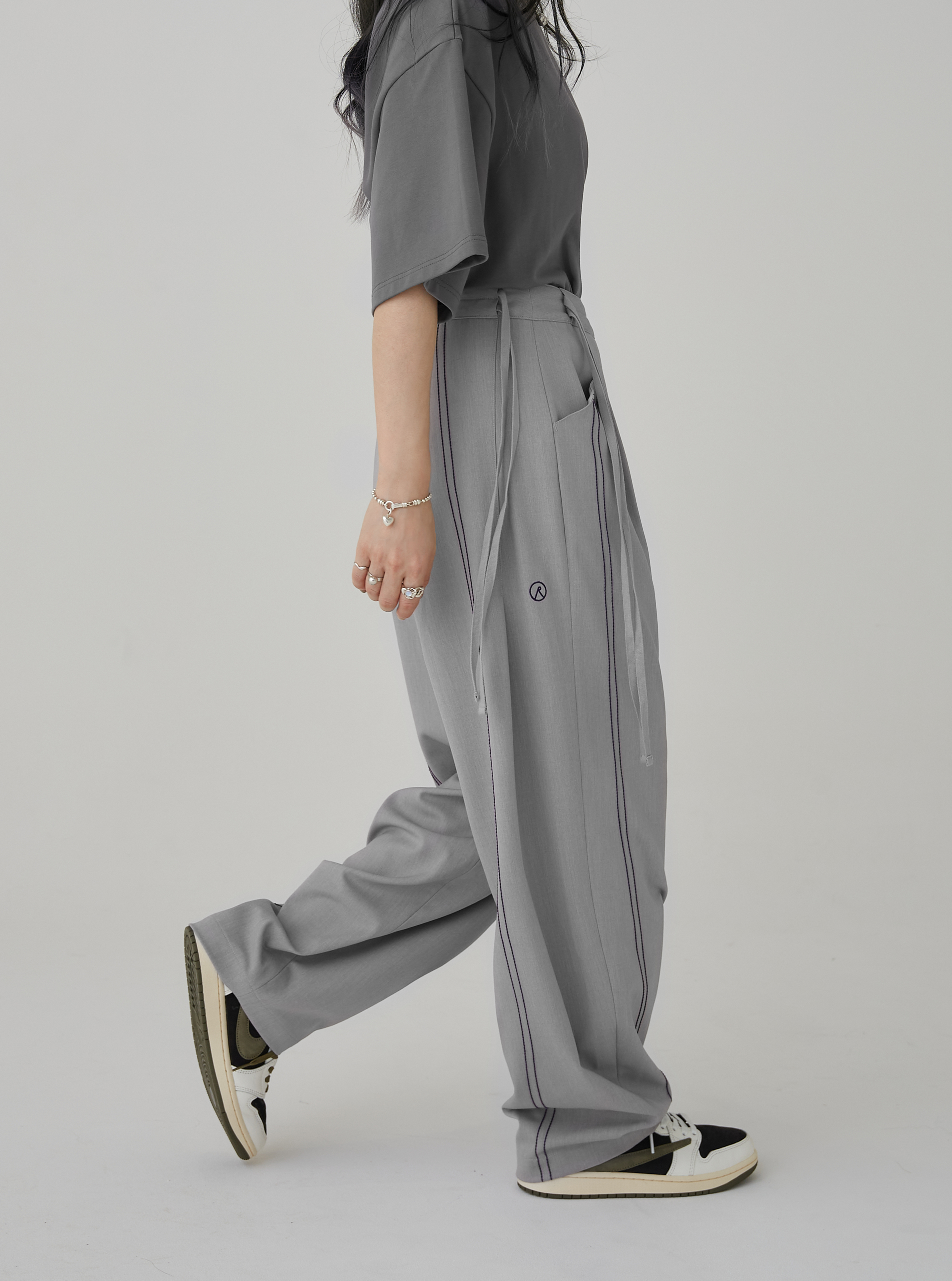 Loose Fit Drawstring Trousers | Gray
