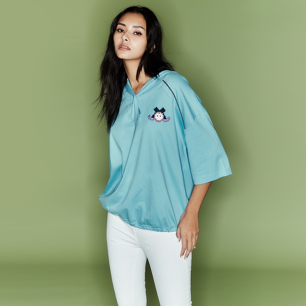 Cop.Copine 法式時尚休閒落肩寬袖連帽造型上衣