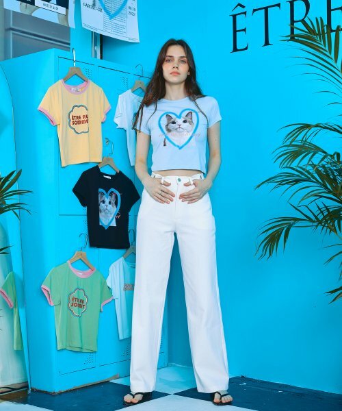 現貨) 韓國品牌ÊTRE AU SOMMET HEART CAT FACE HALF TEE (WHITE