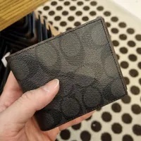 [S] COACH 25519 COMPACT ID SIGNATURE PVC,BLACK/BLACK/OXBLOOD, 19397160043 (SCO390)