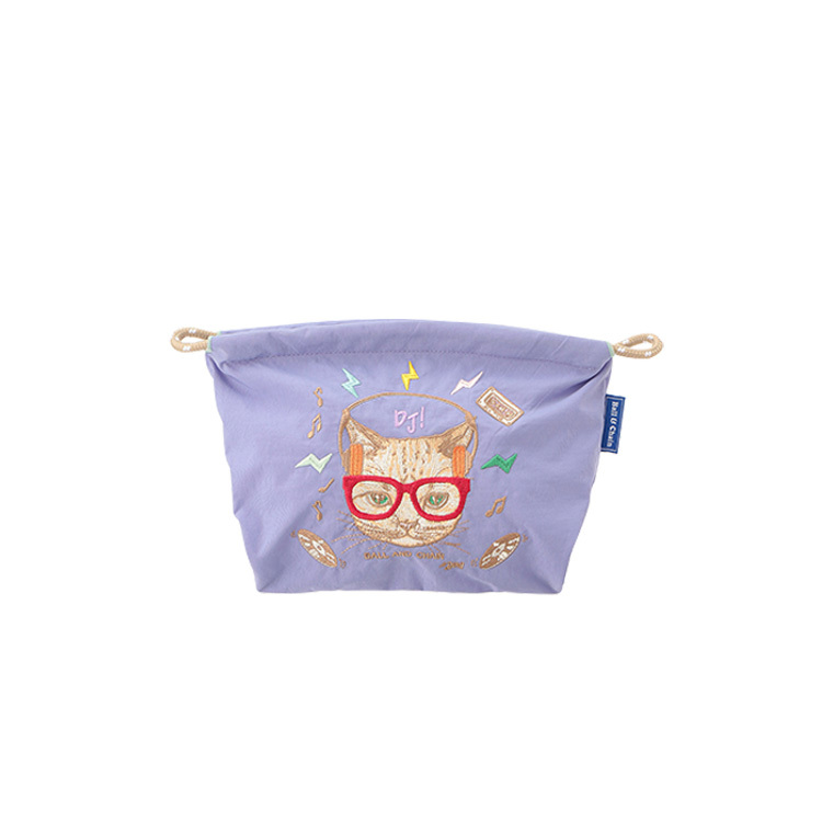 Ball & Chain｜薰衣草色 DJ貓刺繡化妝包