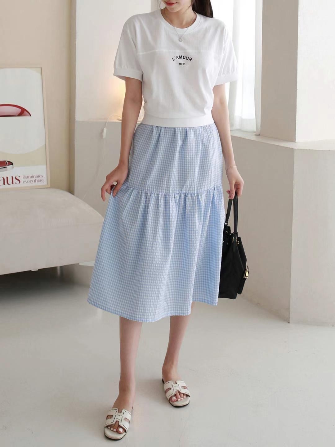 拼格假兩件款連身裙(66496)