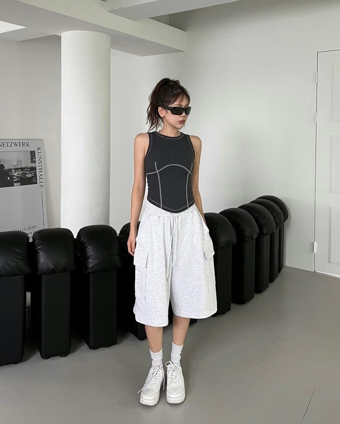 🇰🇷韓國 側口袋 寬鬆 過膝 棉短褲 五分褲