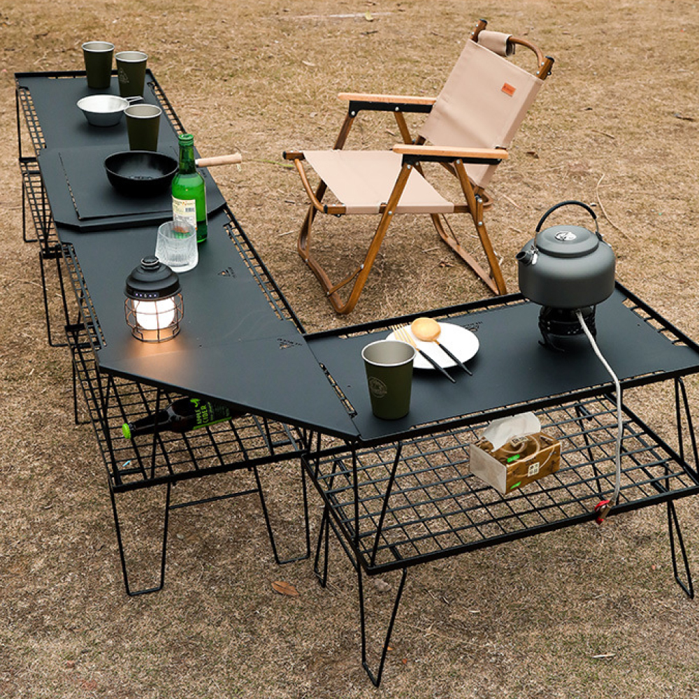 #【元氣熊】可拼接網格摺疊置物架 附收納袋/黑色