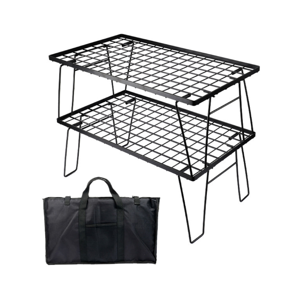 #【元氣熊】可拼接網格摺疊置物架 附收納袋/黑色