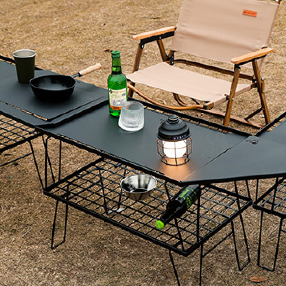 #【元氣熊】鋼網摺疊置物架鋼板台面/黑色