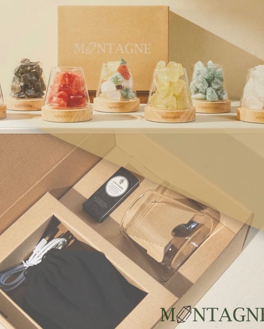 Montagne 富士山水晶擴香組 - 七彩石 (連無線燈座）