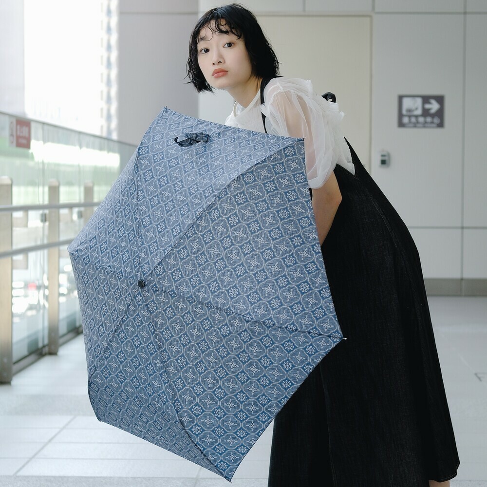 チタン軽量・超軽量自動開閉傘／印花楽 × OMBRA／ガラス海棠／ブルーブラック