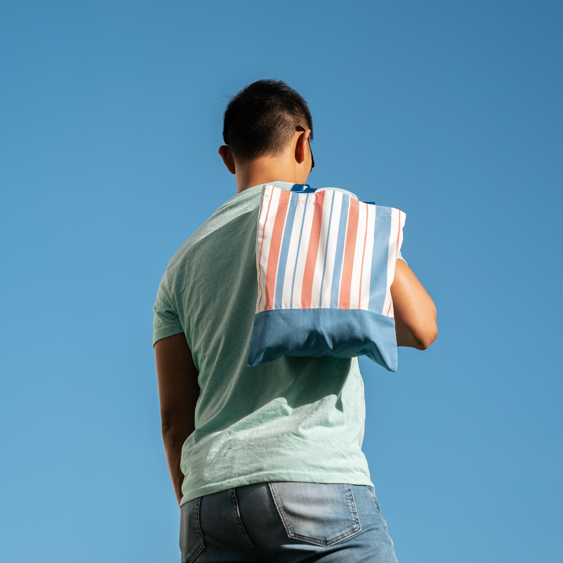 吾家手作上膊環保袋 - 紅白藍（淺色）