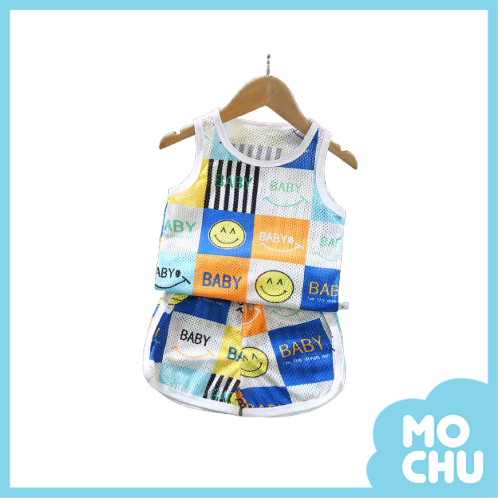 方格笑臉baby鏤空背心套裝