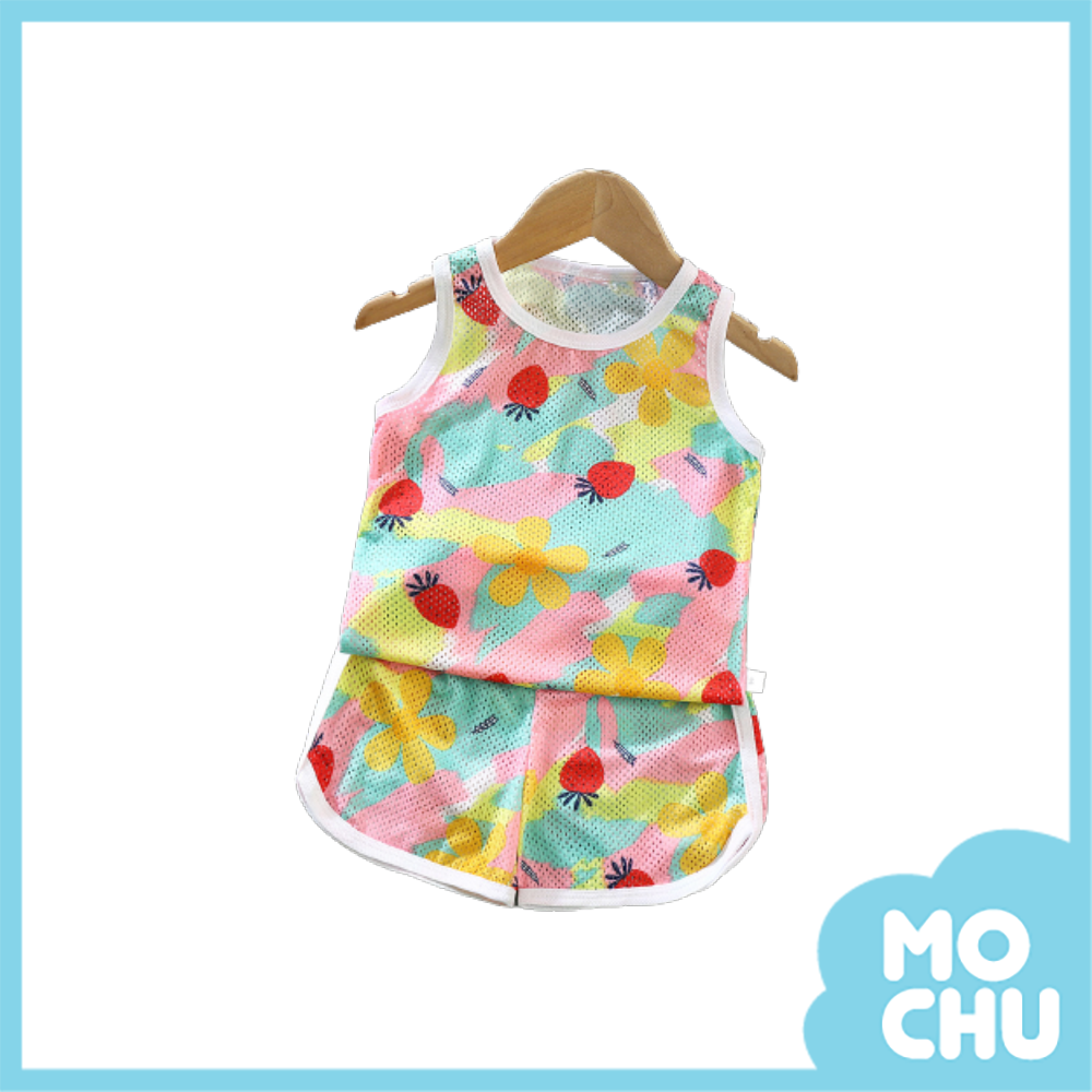 花朵草莓鏤空背心套裝