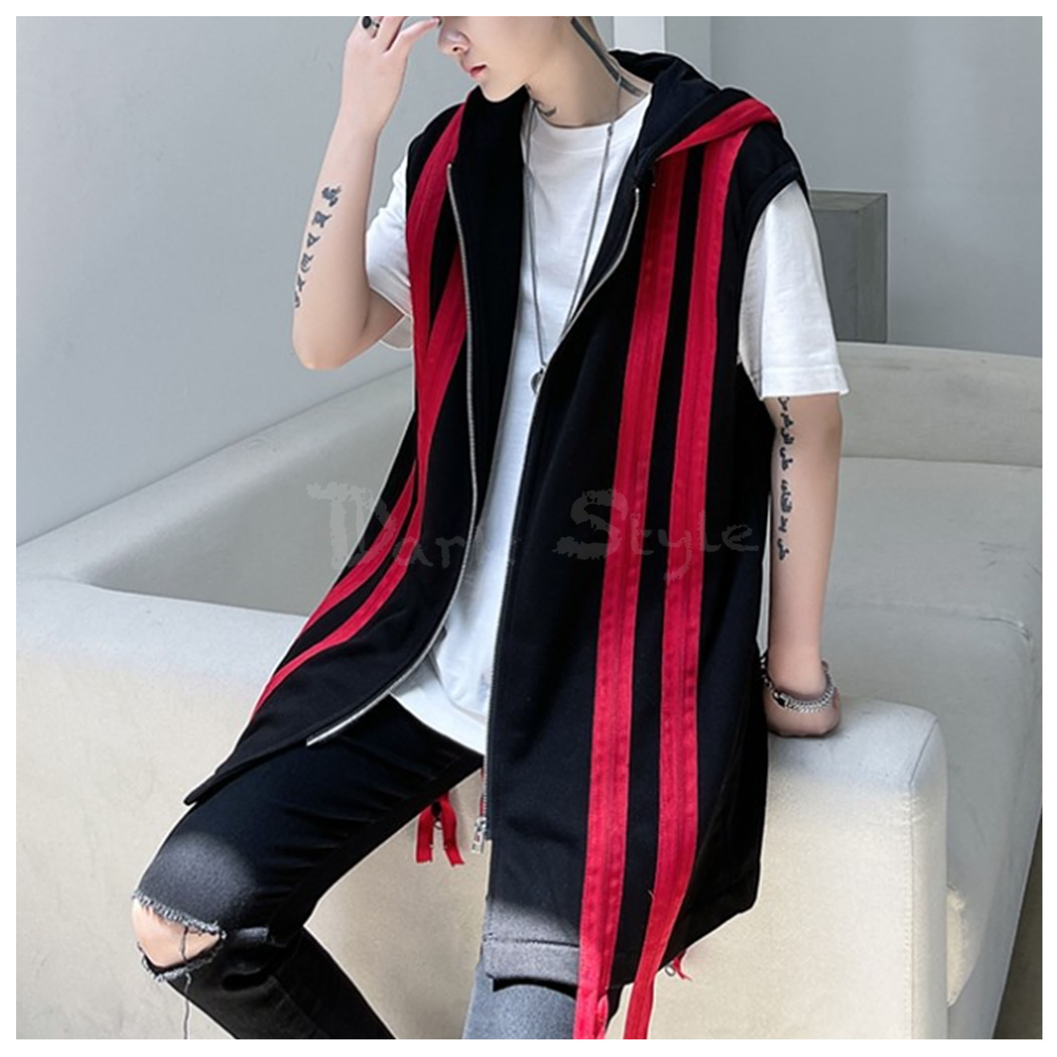 東IN-連帽無袖長版機能罩衫