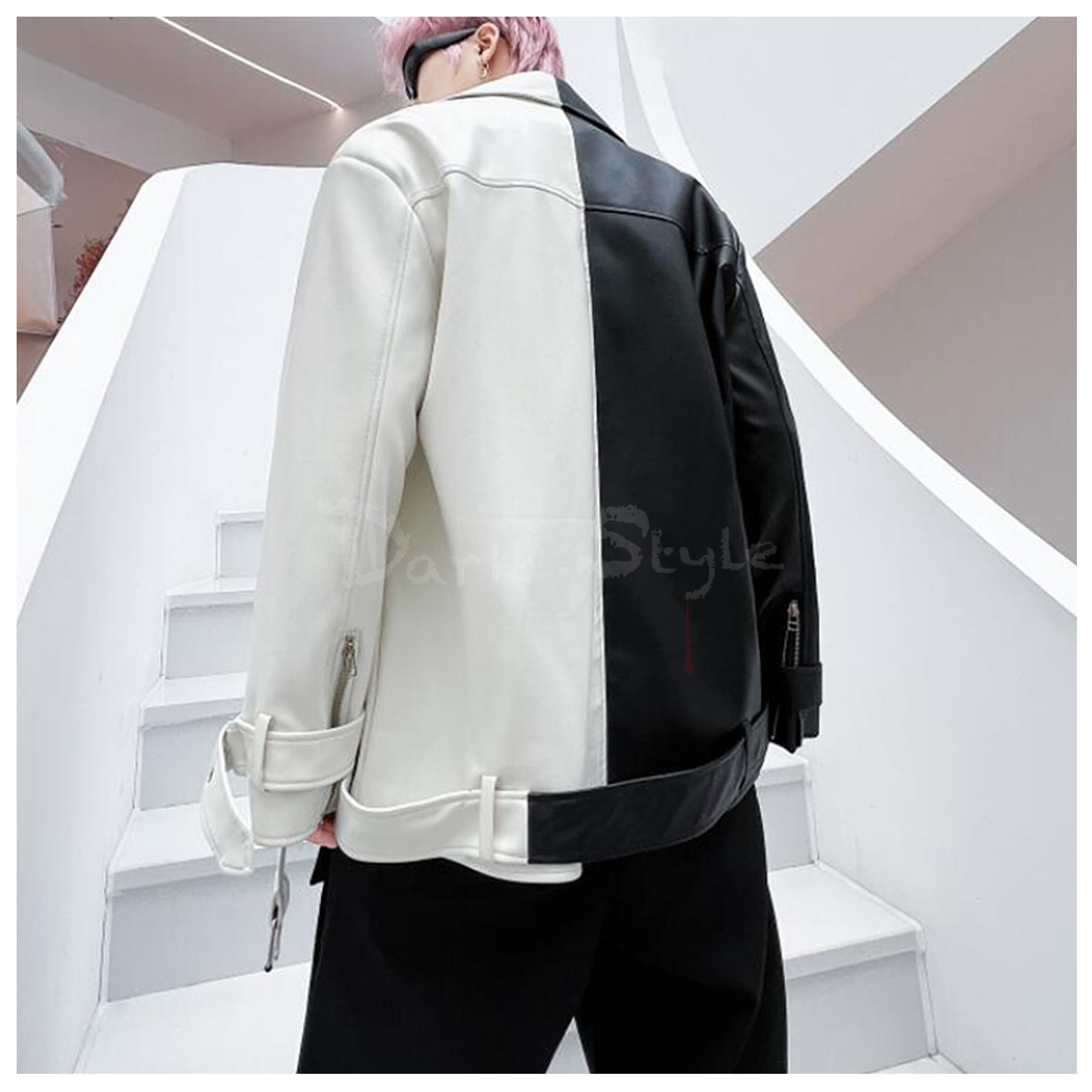 Joker-PU皮撞色騎士皮夾克