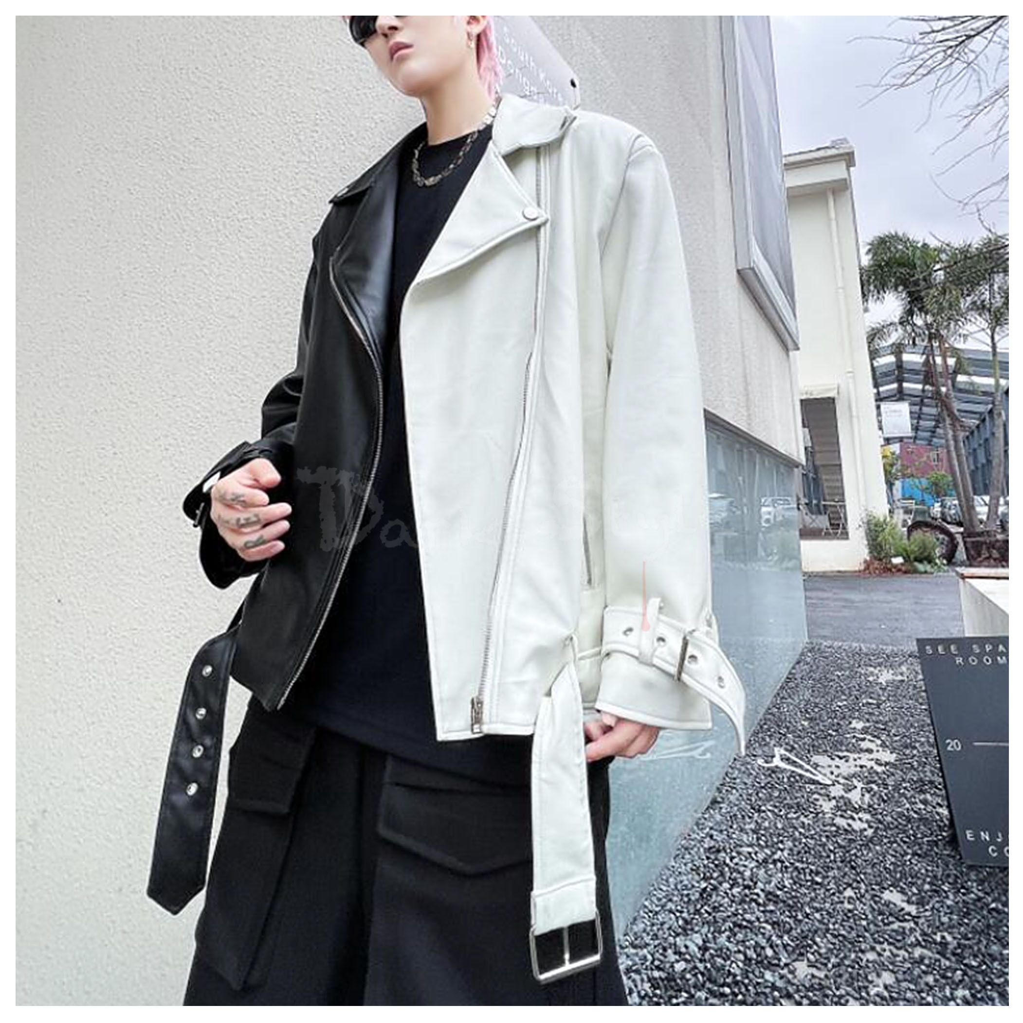 Joker-PU皮撞色騎士皮夾克