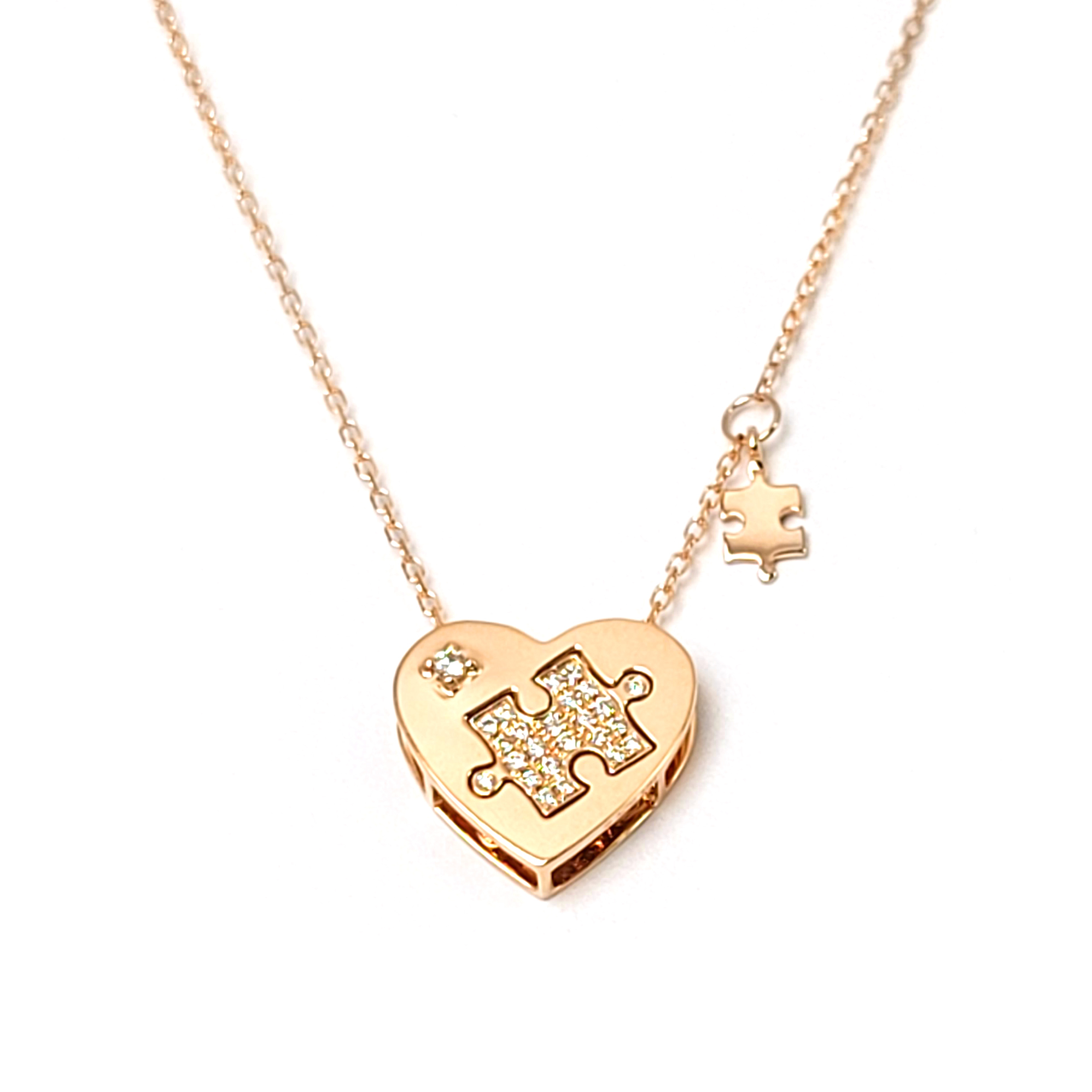 18K白金天然鑽石拼圖頸鏈