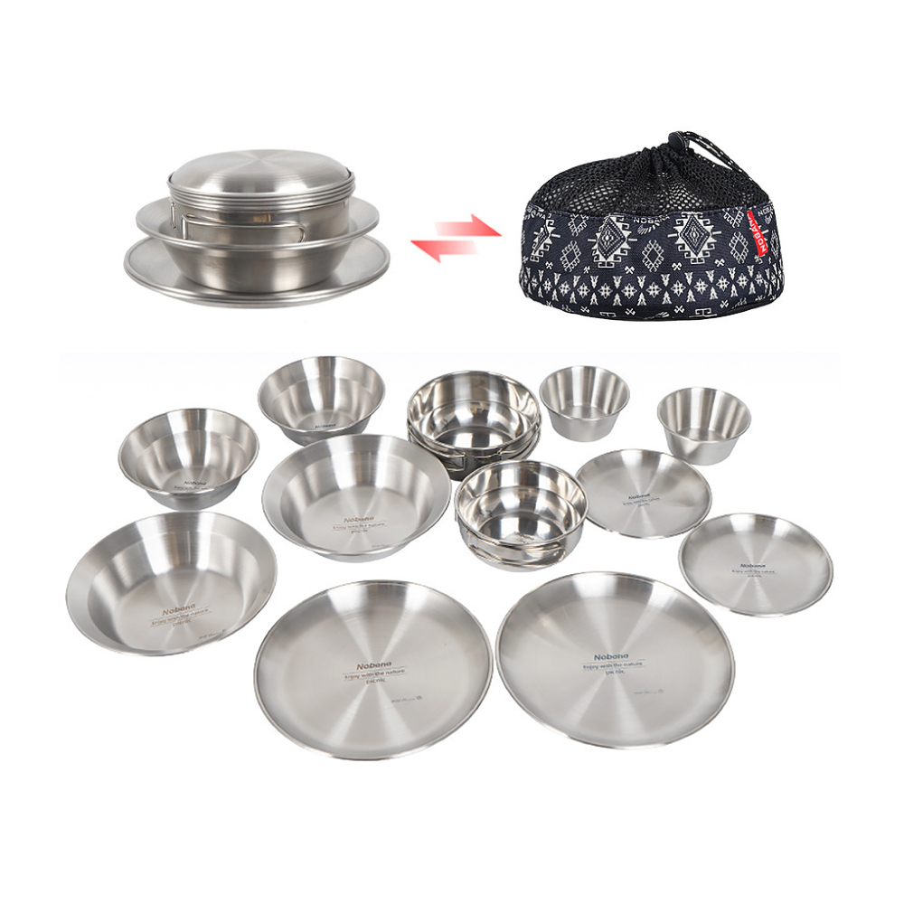 #【元氣熊】不銹鋼12件碗盤套裝附收納袋/民族風
