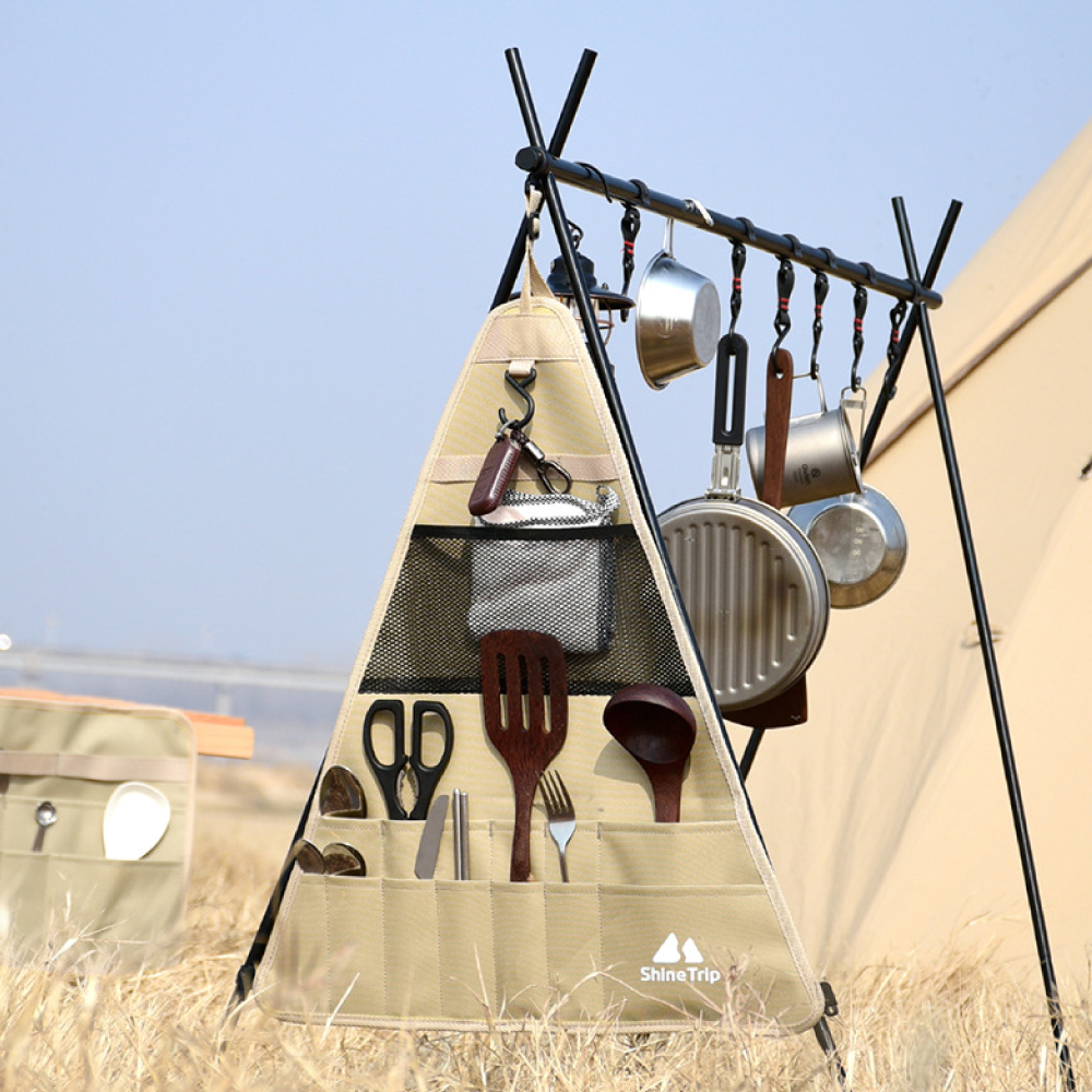 #元氣熊 摺疊置物架三角收納包 沙色 大/小