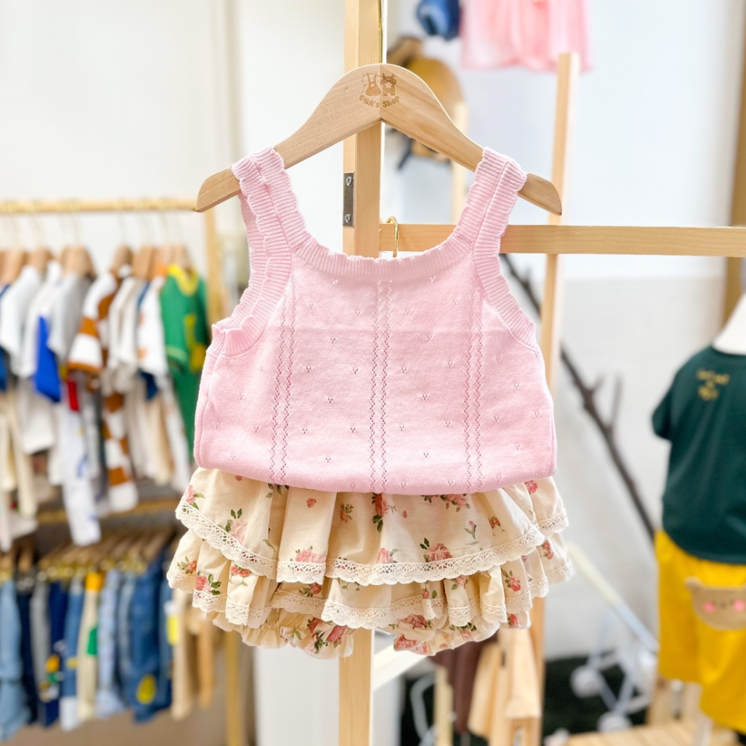 【限量】V背優雅鄉村碎花-夏季短袖/背心/肩帶套裝(80-130)