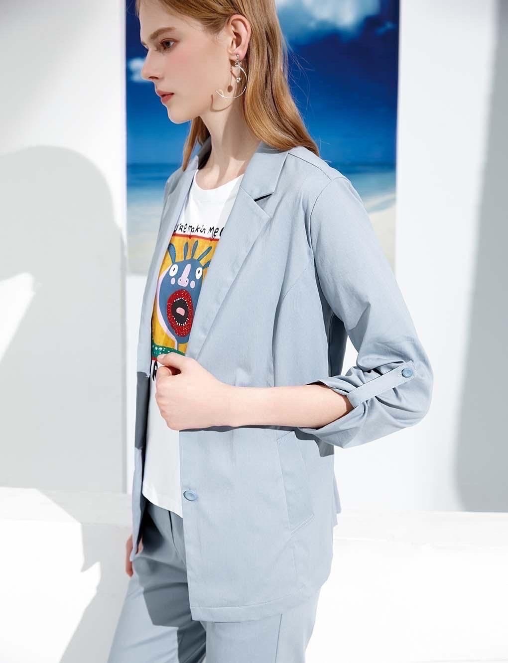 OL韓系時尚涼感紗彈性修身西裝外套S6281