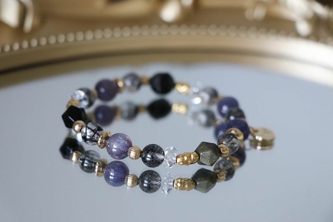 ☽◌*印度洋之淚／血滴堇青石．黑髮晶．黑曜石