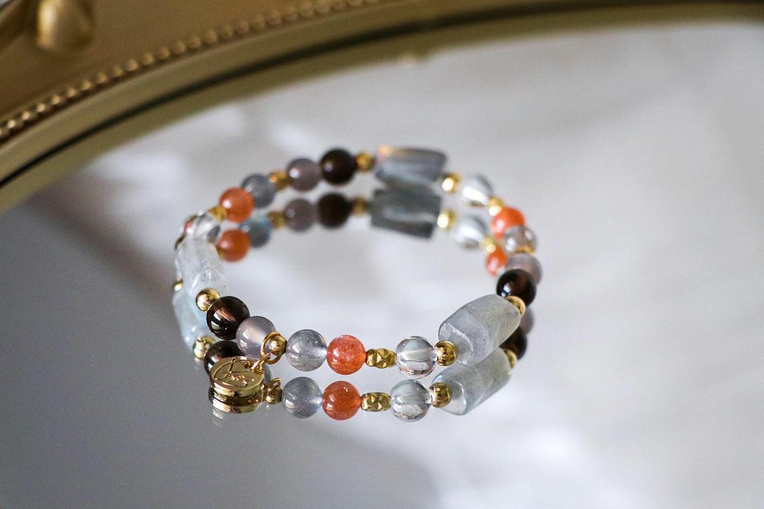 ☽◌*橡木／橙月光．茶水晶．拉長石．灰瑪瑙