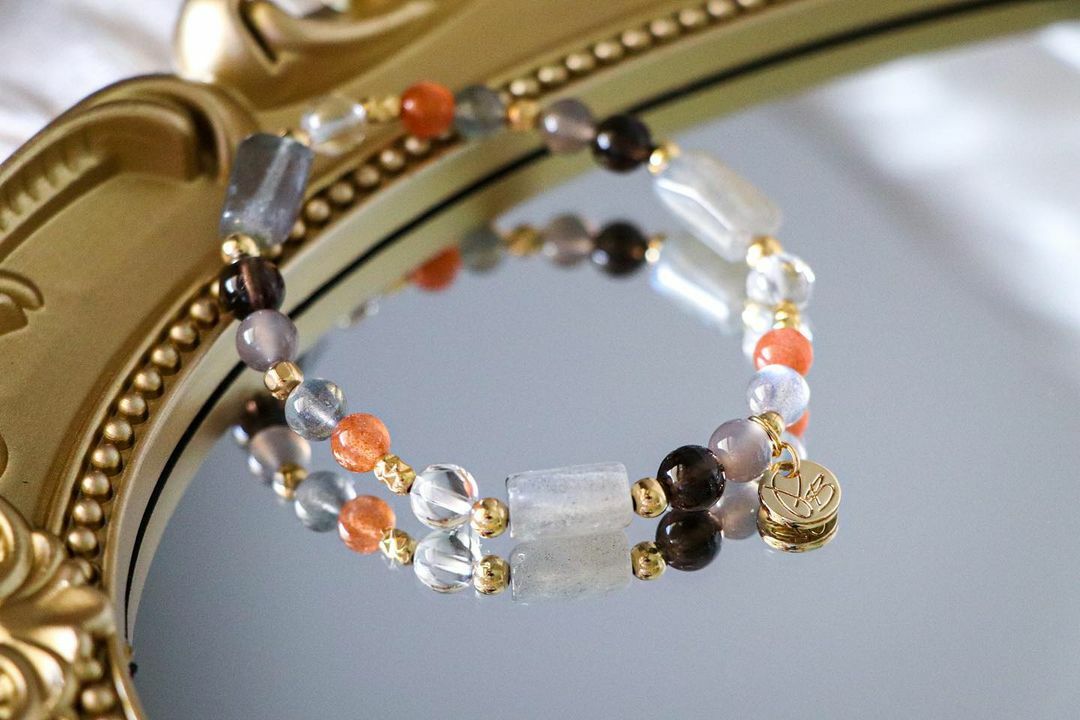 ☽◌*橡木／橙月光．茶水晶．拉長石．灰瑪瑙