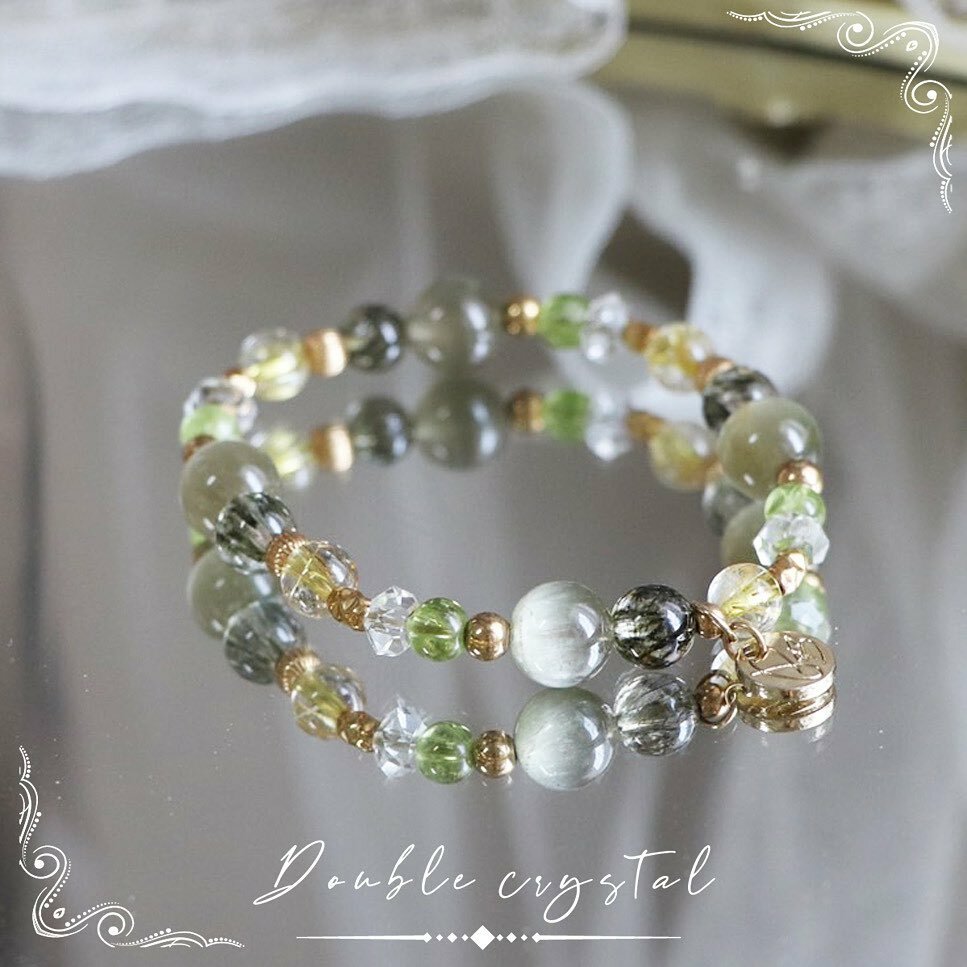 ☽◌*浮金森林／綠髮晶、綠碧髮、鈦晶、橄欖石